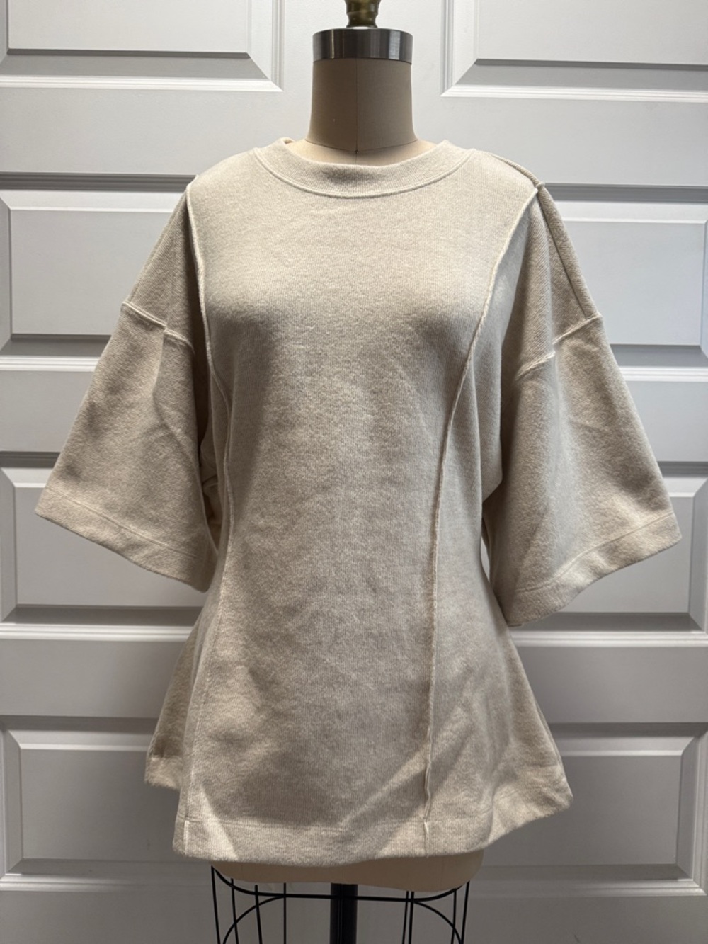 Neutral Short Sleeve Crewneck Top - Cream
